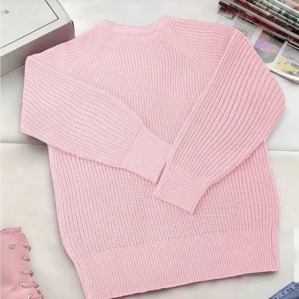 SHEIN Pastel Pink Ribbed Crewneck Sweater